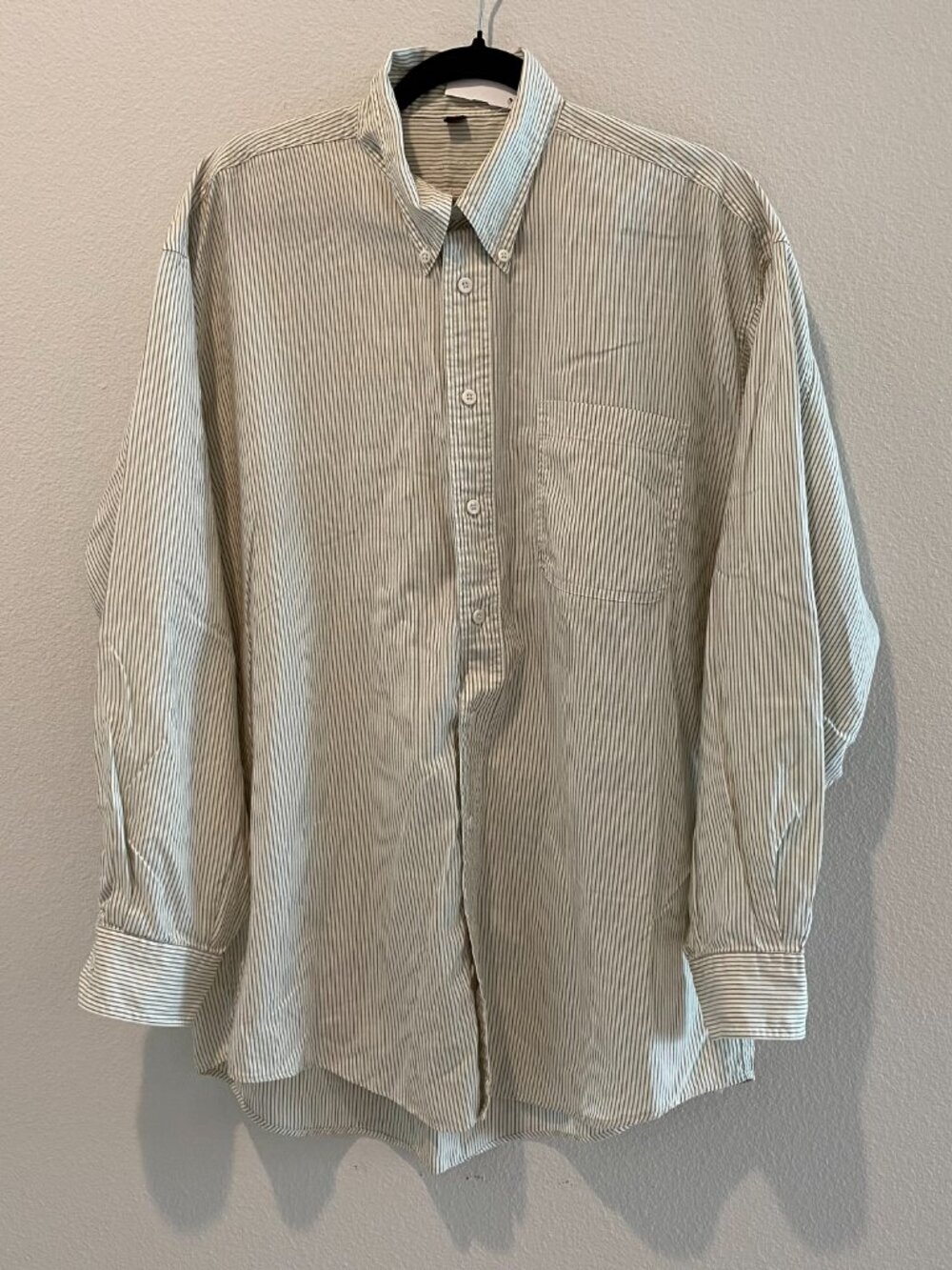 Nordstrom Men Pinstripe Button Down Shirt White Grey Large 16 1/2 Cotton